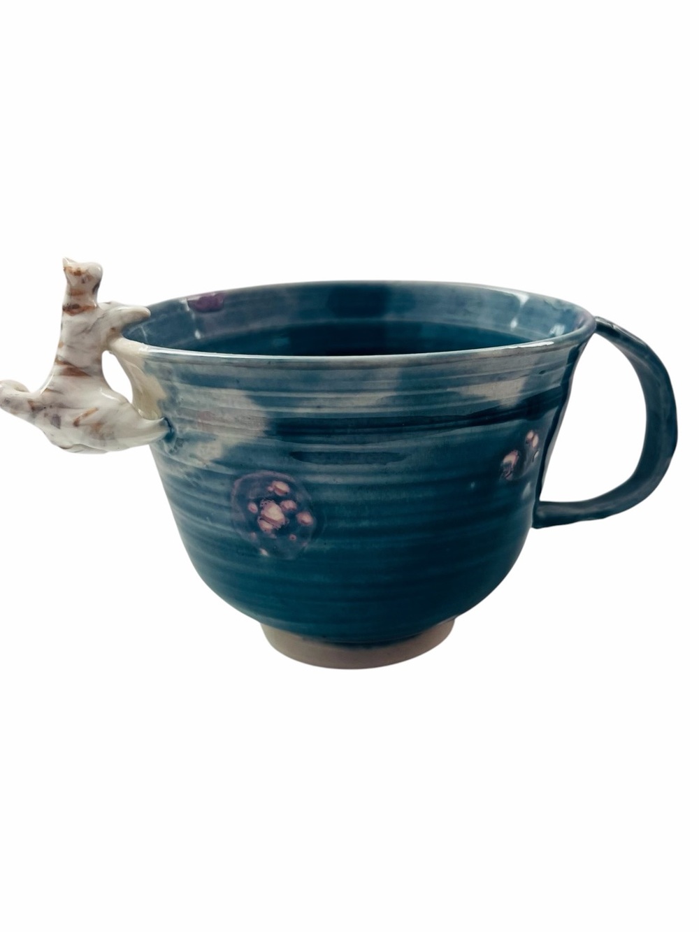 Signed Handcrafted Teal Ceramic Cat Mug